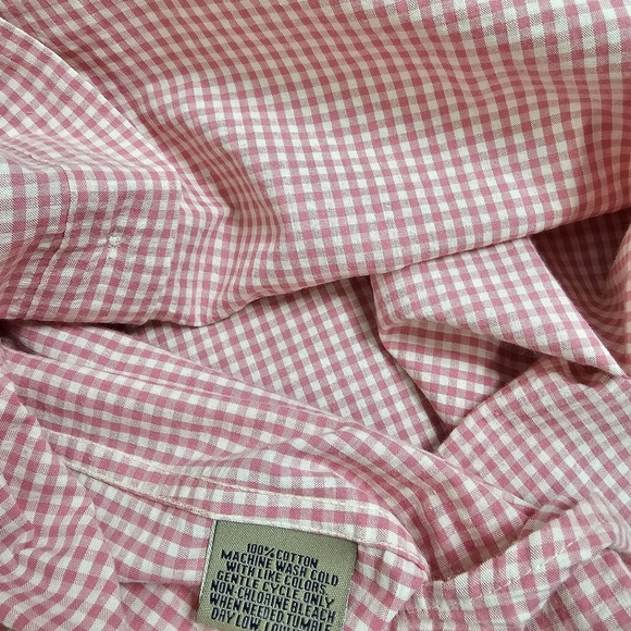 Bills Khakis Pink White Gingham Checkered 100% Cotton Button Down Shirt Large - Picture 7 of 7
